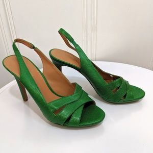 NWOT Nine West Lime Green Leather Slingback Heels